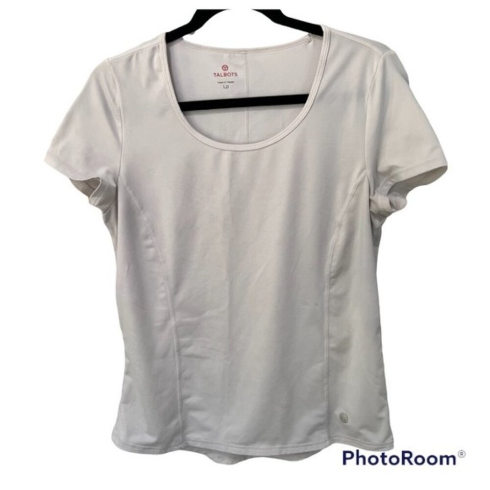 TALBOTS white active gear T-shirt, LP, side zip pocket, round neck short sleeves